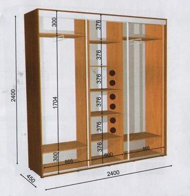 Шафа-купе 2400х450х2400 Влабі 3 фасади купити в Україні, фото 1