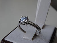 Серебряное родированное кольцо с белым камнем, фото 1