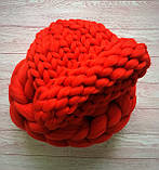 Комплект шапка і снуд гігантської в'язки 100% вовна мериноса. Колір - Яскраво-червоний., фото 2