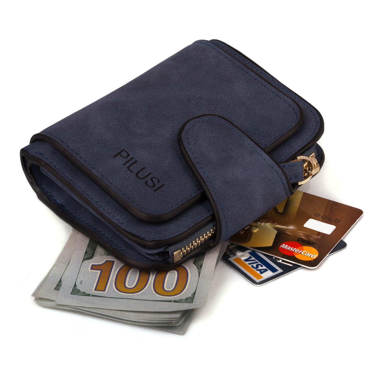 Жіночий компактний гаманець на кнопці Pilusi 3202 blue, фото 1