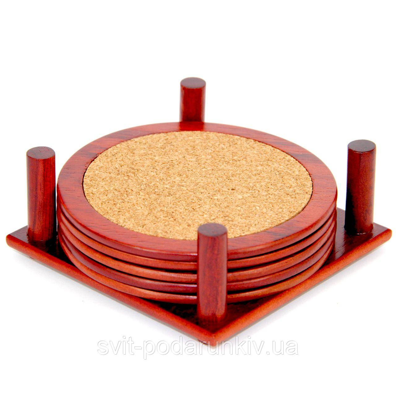 Підставки під чашки з коркового дерева набір 5 шт 221, фото 1