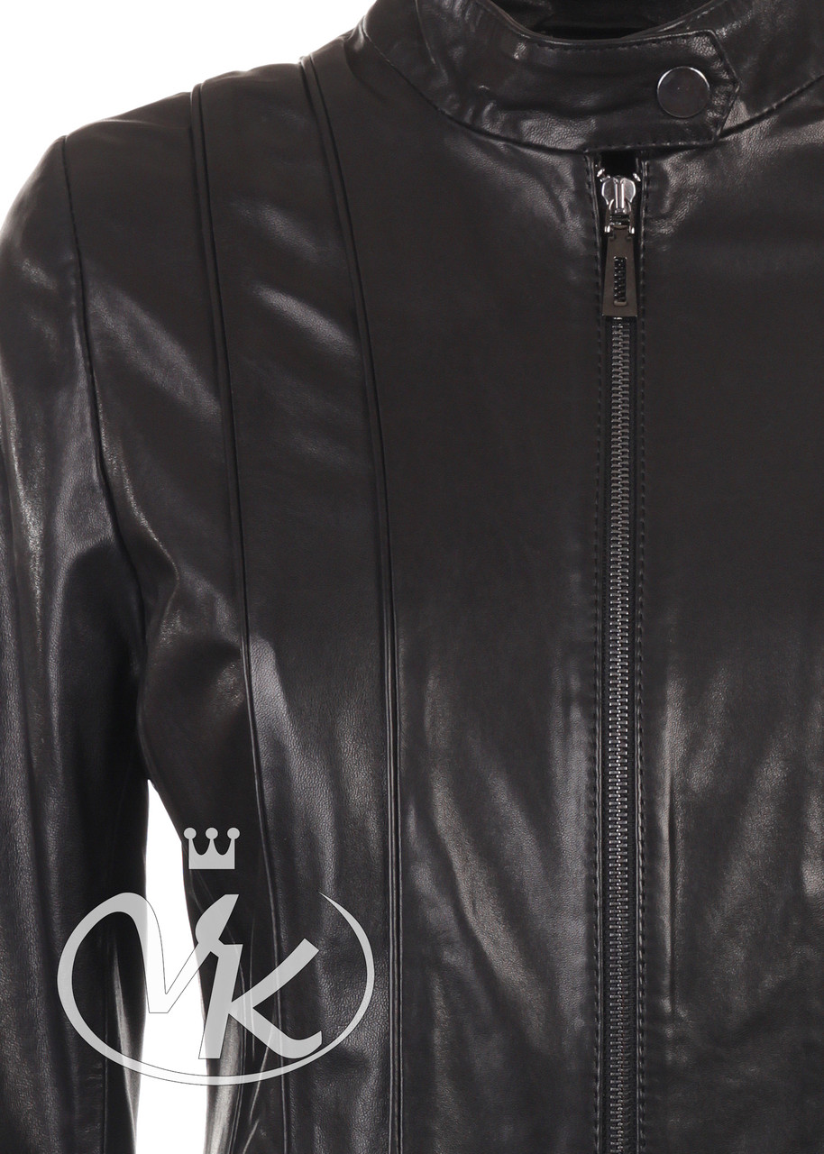 Короткая кожаная куртка женская черная (Арт. NOV201-2) - фото 6 - id-p623313466