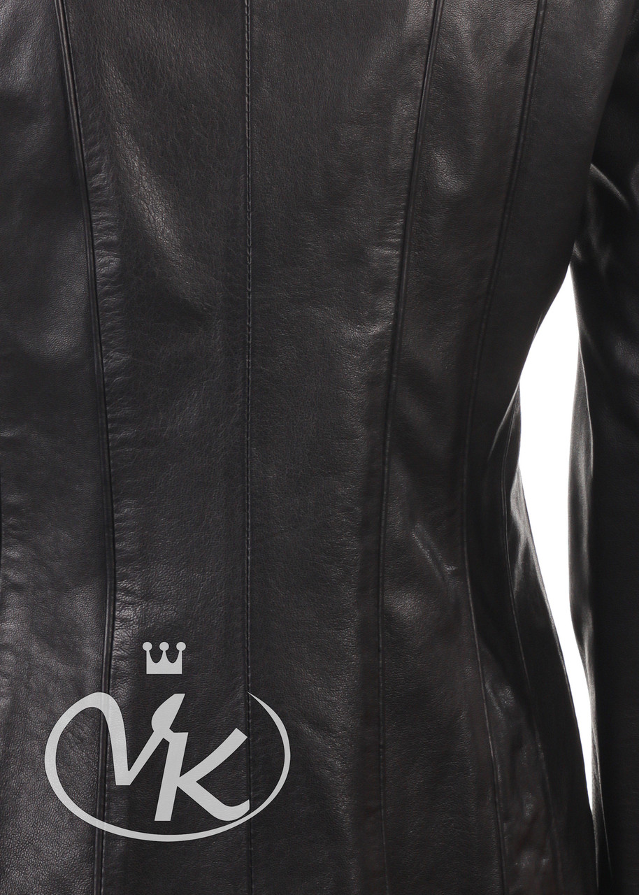 Короткая кожаная куртка женская черная (Арт. NOV201-2) - фото 9 - id-p623313466