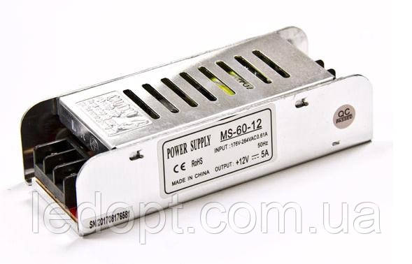 Блок живлення 60W для LED 12V стрічки 5A M-60-12 вузький