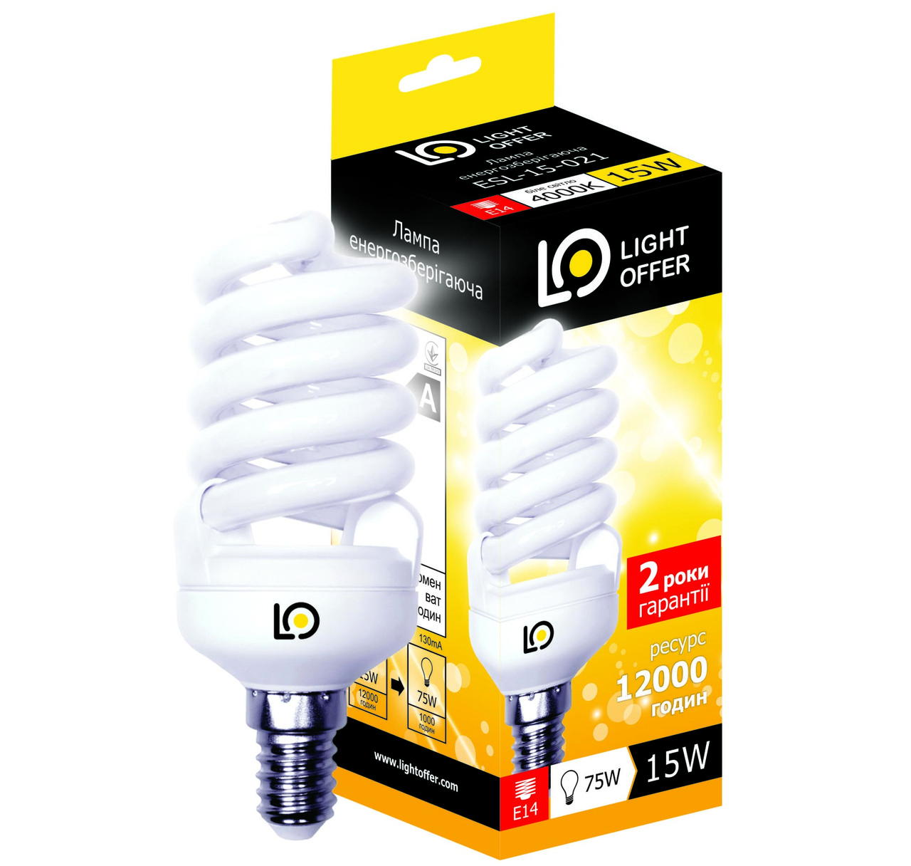 Енергоощадна лампа Light Offer Т2 Spiral ЕSL 15 W E14 4000 К 920 Lm (ЕSL — 15 — 021)