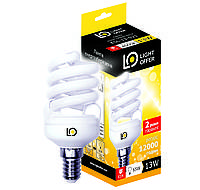 Энергосберегающая лампа Light Offer Т2 Spiral ЕSL 13W E14 4000К 830Lm (ЕSL - 13 - 021)