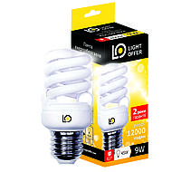 Энергосберегающая лампа Light Offer Т2 Spiral ЕSL 9W E27 4000К 470Lm (ЕSL - 09 - 022)