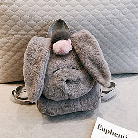 Рюкзак дитячий Кролик з вушками плюшевий для дівчаток (сірий)