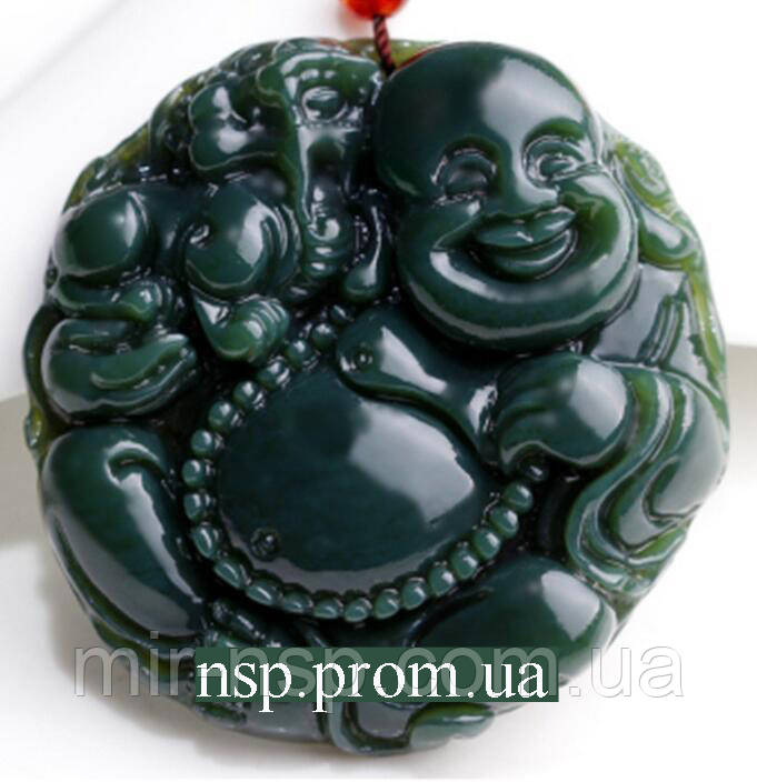 Кулон Підвіска Амулет із натурального нефриту Будда, що сміється, фото 1