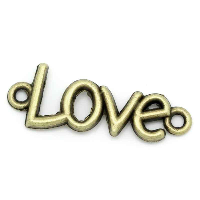 Фурнітура, Коннектор, Слово " Love ", Антична бронза, 35 мм х 13 мм, фото 1