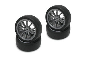 Team Magic E4JR Mounted Rubber Tire 10 Spoke Black 4p, фото 1