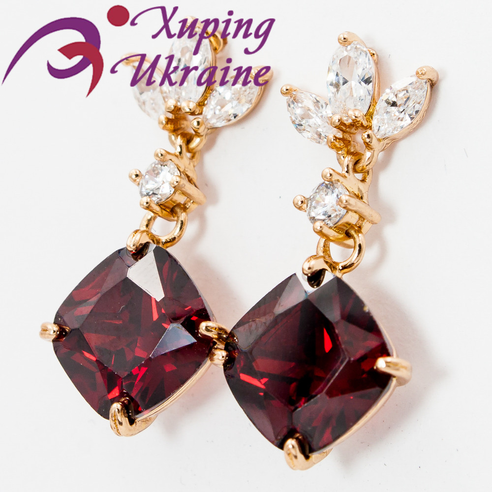 Сережки Xuping 2,5 см лимонна позолота червоний (Медицинське золото) 324314(1)