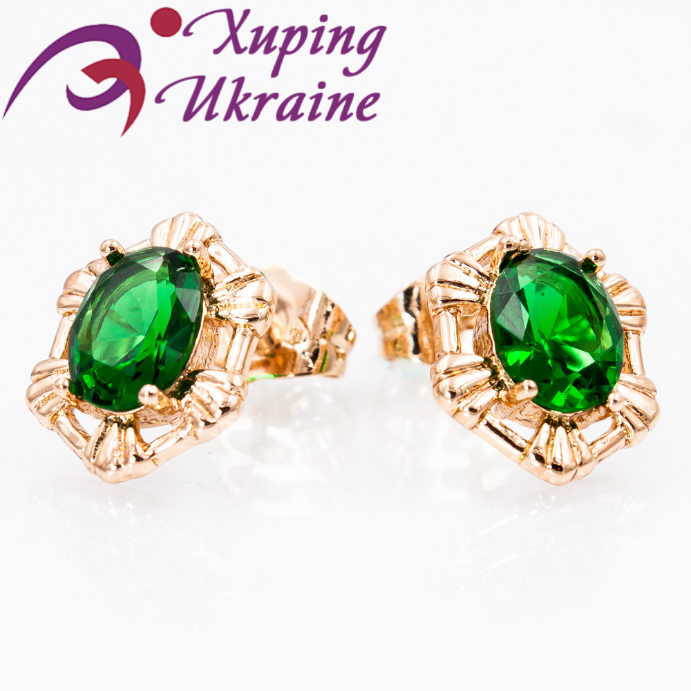 Сережки-гвоздики Xuping 1,3 см лимонна зелений позолота (Медичне золото) 524450(4)