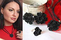 "Элегантный чёрный"комплект авторских украшений (серьги+кулон+кольцо). Подарок девушке на Новый год