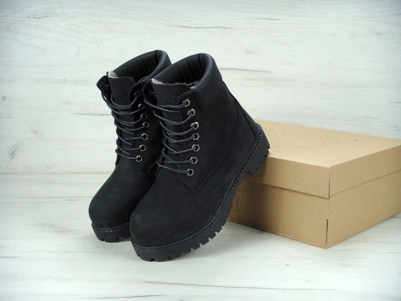 Ботинки мужские в стиле Timberland зимние черного цвета - фото 1 - id-p623991254