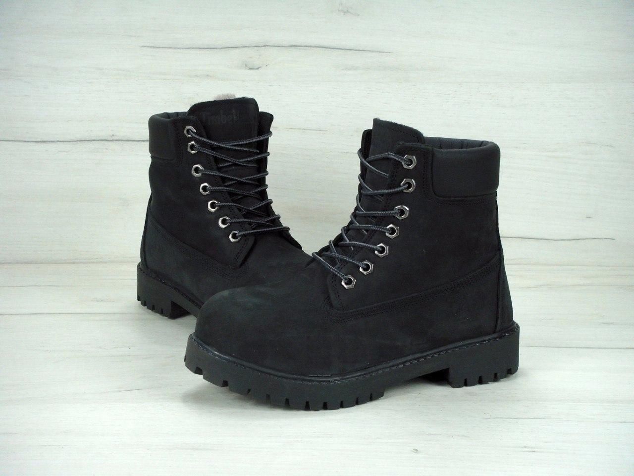 Ботинки мужские в стиле Timberland зимние черного цвета - фото 7 - id-p623991254