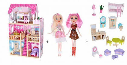 Великий дерев'яний ляльковий будиночок c меблями ECOTOYS, фото 3
