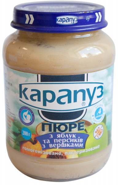 Пюре Карапуз Яблуко, персик і вершки, 200 г