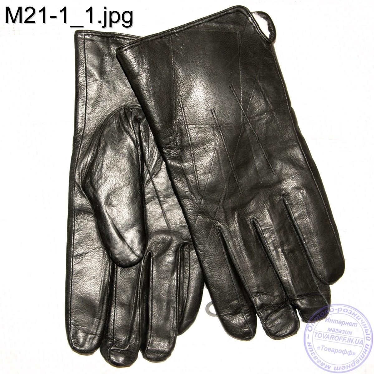 Чоловічі шкіряні зимові рукавички на овчині (арт. M21-1) 21-22 см