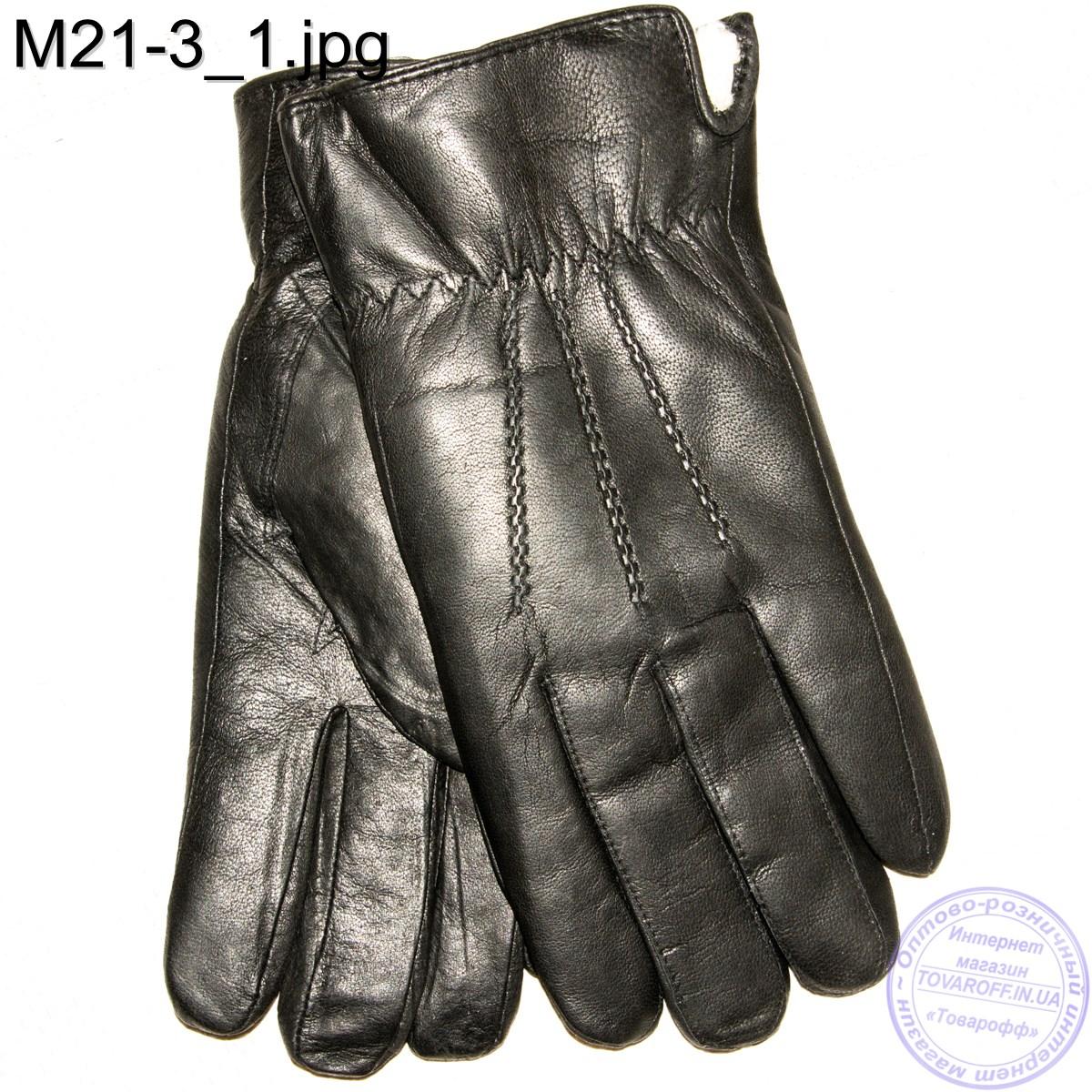 Чоловічі шкіряні зимові рукавички з натуральним хутром - M21-3