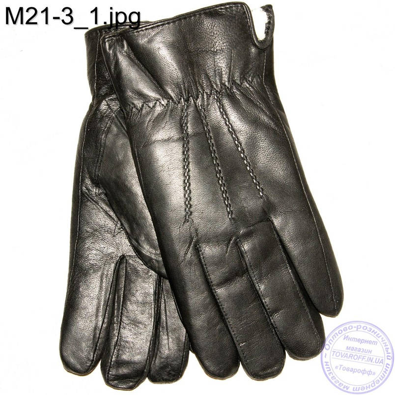 Чоловічі шкіряні зимові рукавички з натуральним хутром - M21-3, фото 1