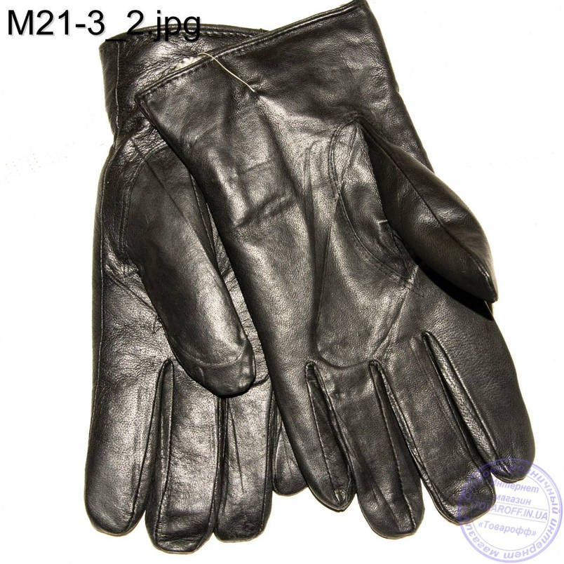 Чоловічі шкіряні зимові рукавички з натуральним хутром - M21-3, фото 2