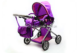 Коляска для кукол со съемной люлькой, сумкой и корзиной для вещей 9379 (сиреневая)
