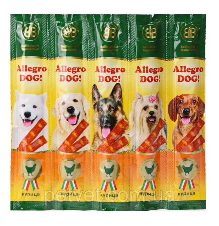 Лакомі ковбаски для собак Аllegro Dog з куркою, 5 шт. по 10 г. , фото 1
