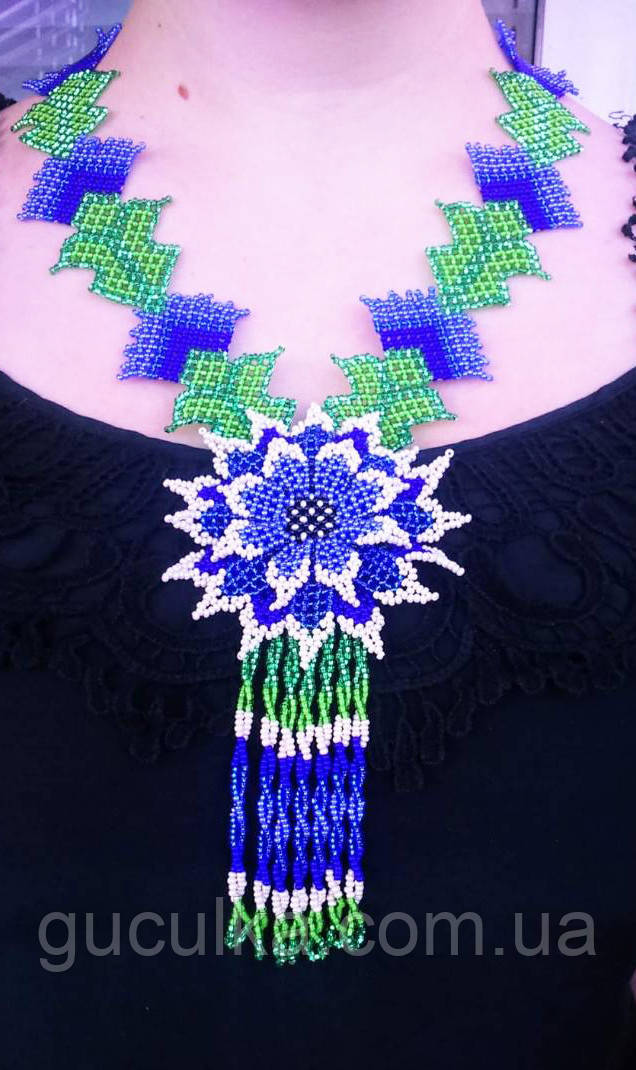 Намисто святкове бісерне ручної роботи "Волошка", фото 1