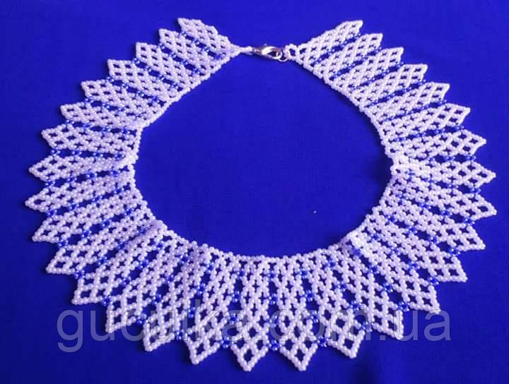 Кольє біле з голубим "Ніжність" з бісеру ручної роботи, фото 1