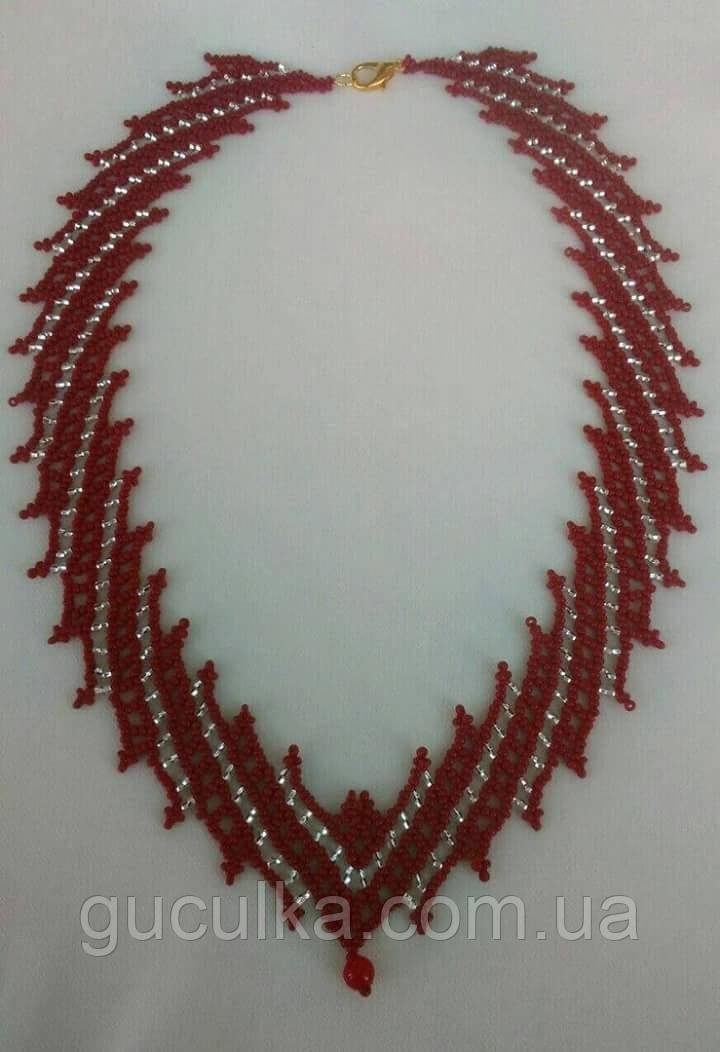 Кольє намисто червоне "Царівна" з бісеру ручної роботи, фото 1