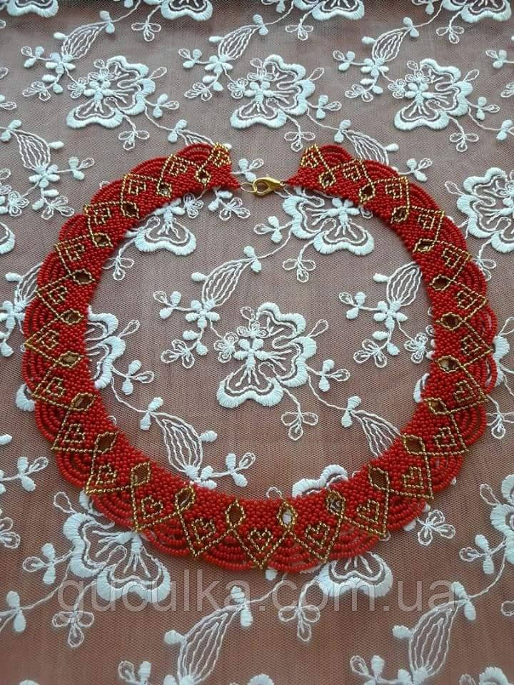 Кольє ручної роботи з бісеру червоне, фото 1