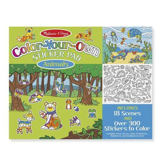 Набір розмальовок-наклейок "Тварини"/Color Your Own Sticker Pad - Animals 18 картинок+200 наклейок ТМ Melіssa & Doug MD9468