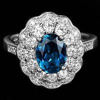 Серебряное Кольцо с ТОПАЗОМ LONDON BLUE и фианитами