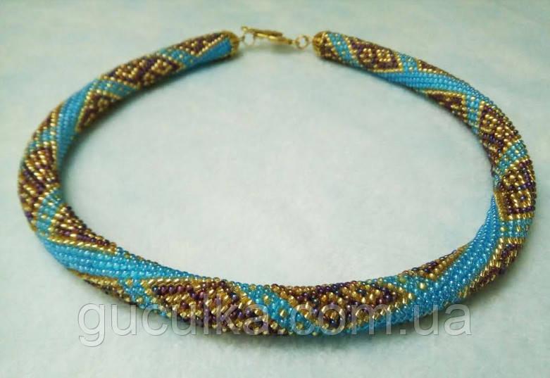 Кольє з бісеру "Ірисові ромби" ручної роботи, фото 1