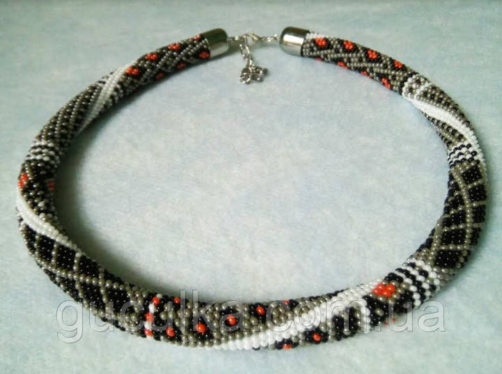 Джгут сірий плетений з бісеру "Орнамент" ручна робота, фото 1