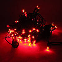 Вулична Світлодіодна гірлянда Нитка 10м 100 LED, колір: червоний на чорному проводі, з флешем мерехтить