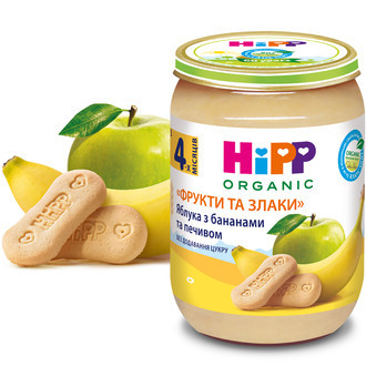 Пюре HiPP Яблоки с бананами и печеньем «Фрукты и злаки», 190 г - фото 1 - id-p624520441