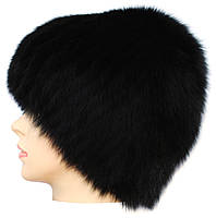 Жіноча хутрова шапка з песця, Парик (чорний), фото 2