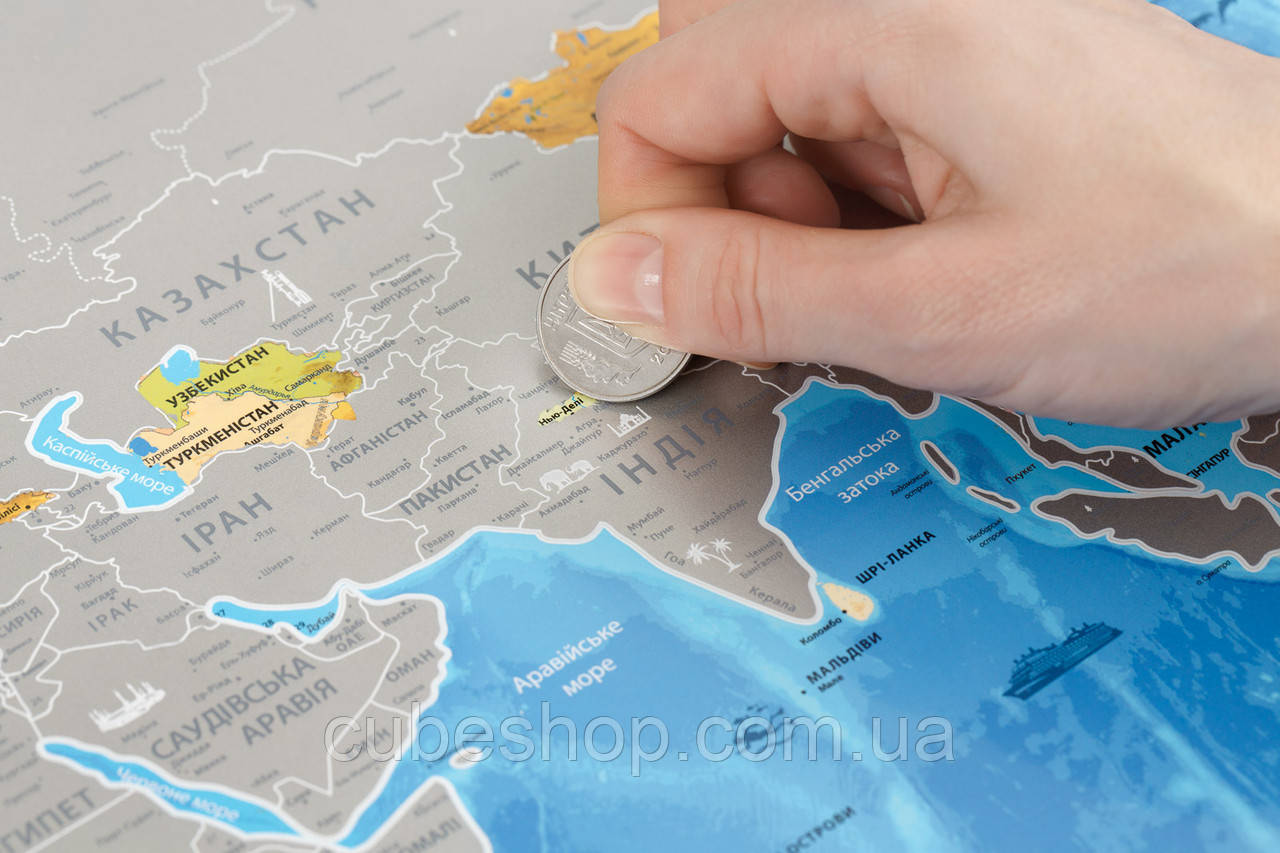 Скретч карта Discovery Map World Silver (в серебристой рамке) на украинском - фото 3 - id-p624759300
