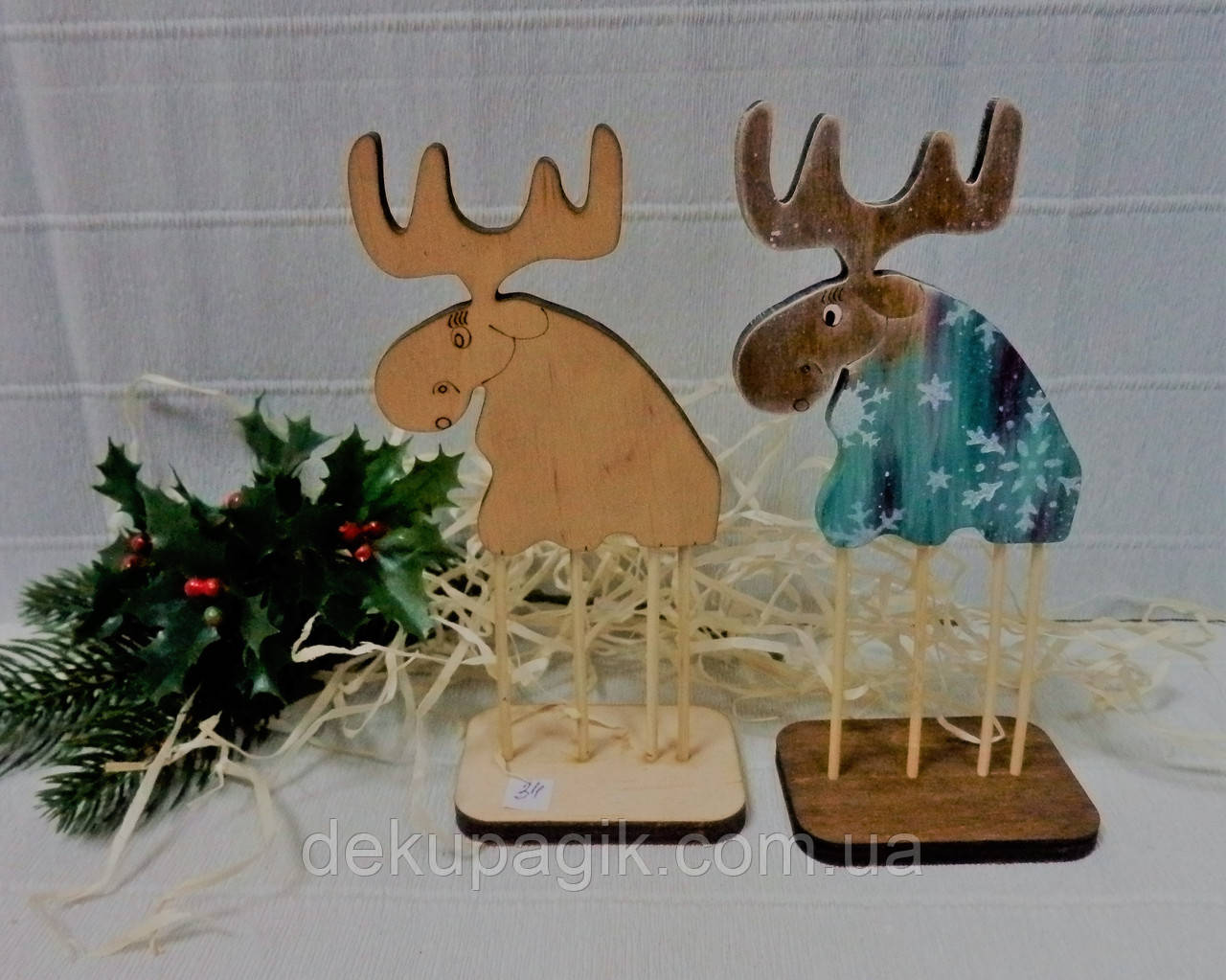 Новорічна композиція Лось на підставці, 15см, фото 1