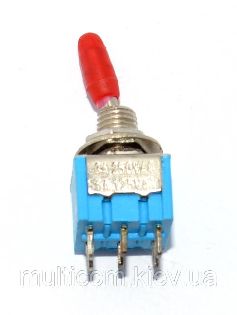 11-00-201. Тумблер MTS-202 (ON-ON), 6pin, 3A-250V, з круглим пластиковим накінечником