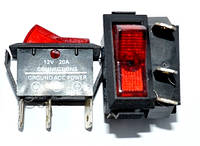11-05-161RD. Перключатель клавишный авто узкий (ON-OFF), 3pin, 12V, 20A, с подсветкой, красный