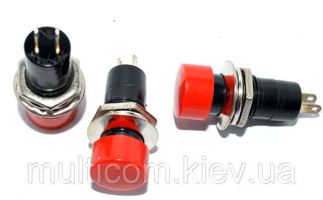 11-01-053. Кнопка живлення середня кругла (OFF-ON), 2pin, 1A-250V, з фіксацією, червона, фото 1