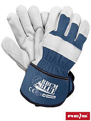 Рукавички робочі подвійна шкіра Reis Польща (рукавички шкіряні робочі) RBCMBLUE NJS