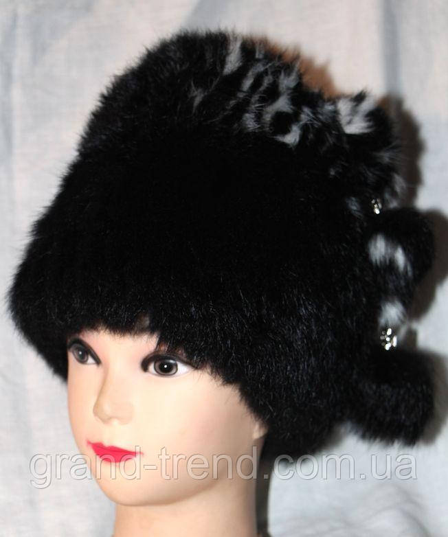 Жіноча модна шапка з хутра кролика — чорна