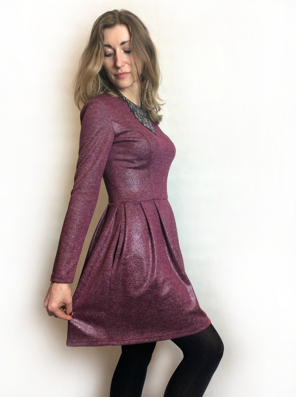 Трикотажна сукня бордо з відливом П164, фото 1