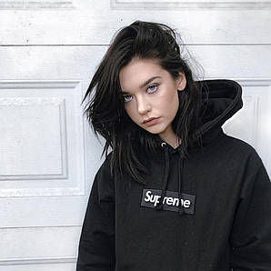 HOODIE Supreme Худі Суприм жіноча, чоловіча, підліткова Кенгуру принт Сюприм чорна Кофта з капюшном Супрем