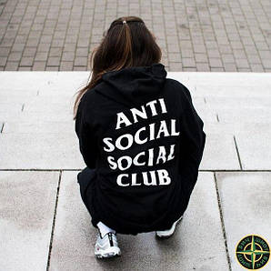 Худі жіноча A.S.S.C. Antisocial social club Толстовка з принтом ASSC Кенгурушка чорна АССК Кофта