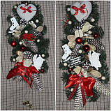 Розкішна різдвяна гілка на двері, натуральні матеріали, 60-70 см, фото 2